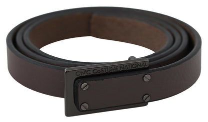 Costume National Brown Leather Tactical Logo Screw Buckle Belt