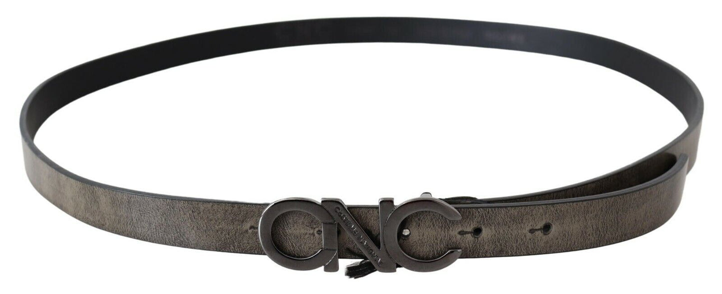 Costume National Dark Brown Leather Letter Logo Buckle Belt