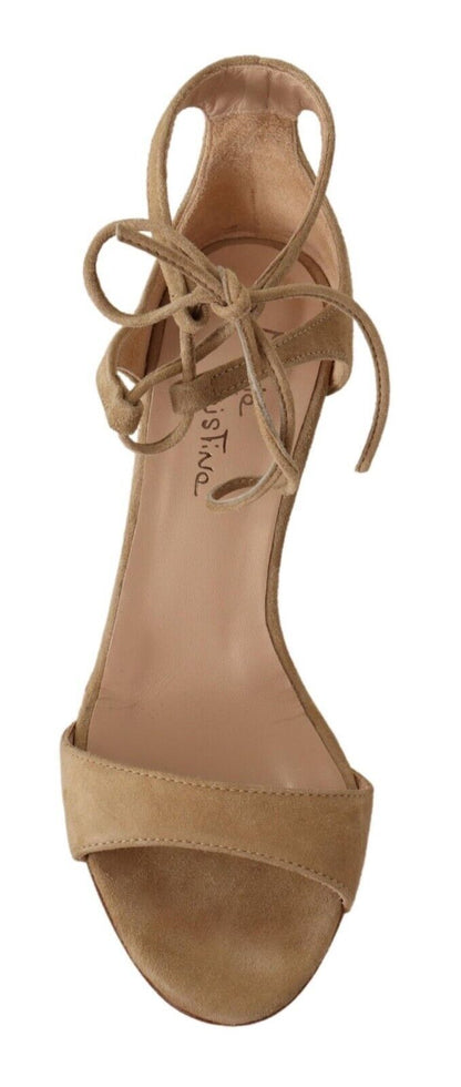 Maria Christina Beige Suede Leather Ankle Strap Pumps Shoes
