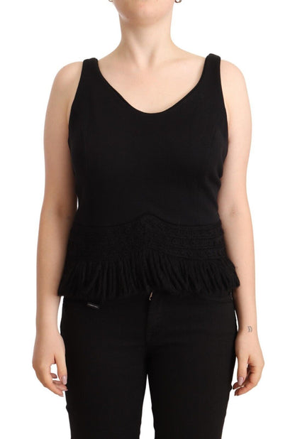 Ermanno Scervino Black Cotton Sleevelesss Tank Casual Top