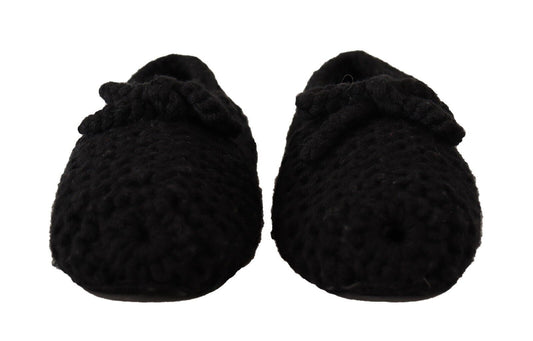 Dolce & Gabbana Black Slip On Ballerina Flats Wool Knit Shoes