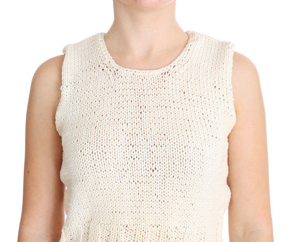 PINK MEMORIES Beige Cotton Blend Knitted Sleeveless Sweater