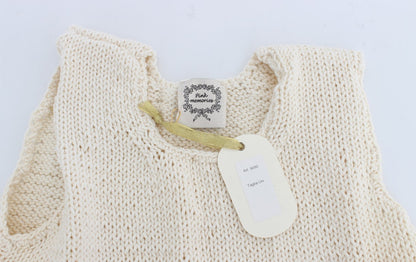PINK MEMORIES Beige Cotton Blend Knitted Sleeveless Sweater