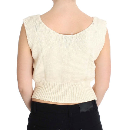 PINK MEMORIES Beige Cotton Blend Knitted Sleeveless Sweater