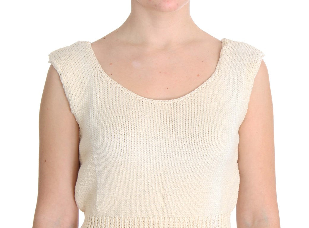 PINK MEMORIES Beige Cotton Blend Knitted Sleeveless Sweater