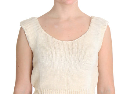 PINK MEMORIES Beige Cotton Blend Knitted Sleeveless Sweater