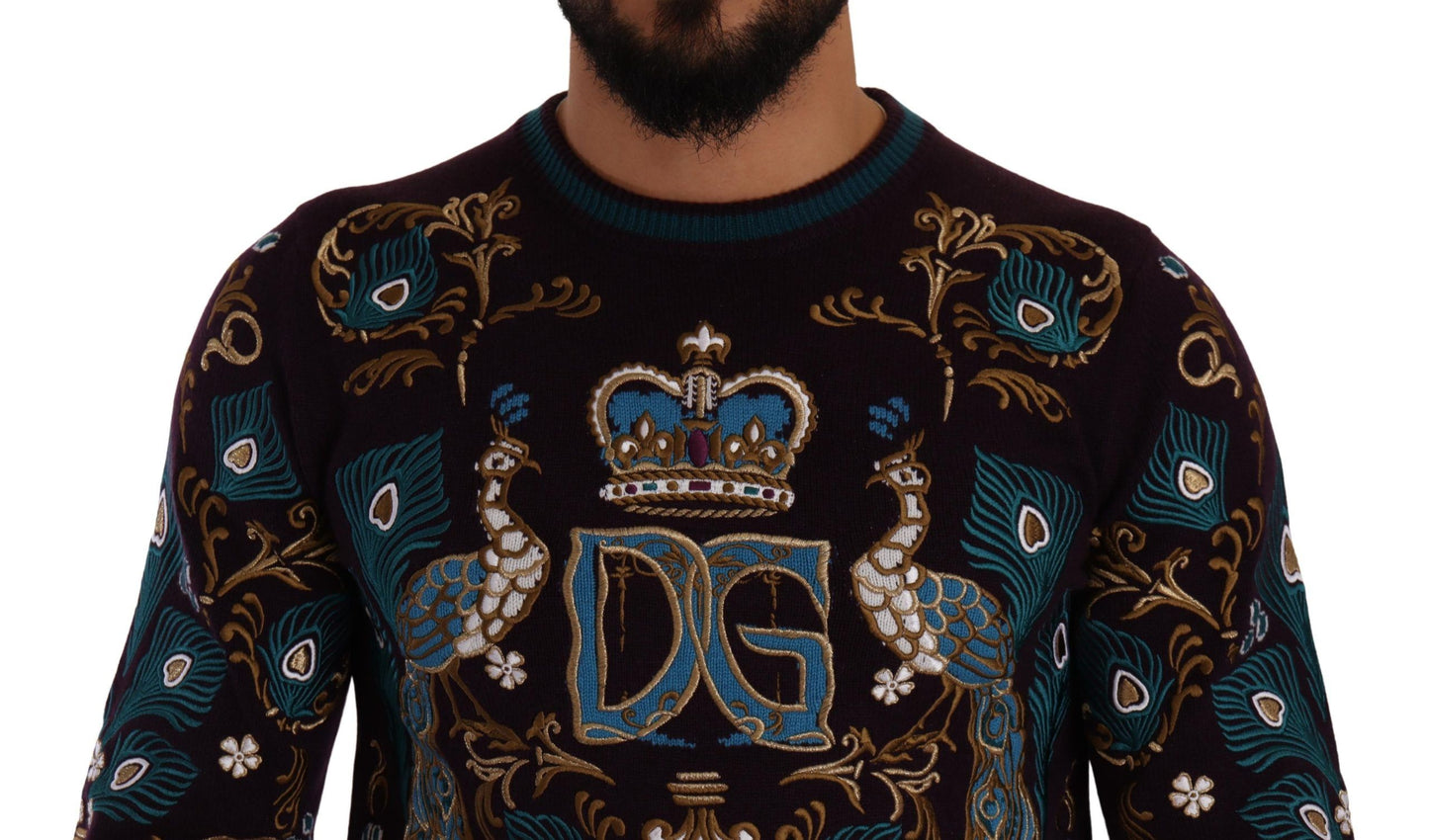 Dolce & Gabbana Bordeaux Cashmere DG Crown Embroidered Sweater