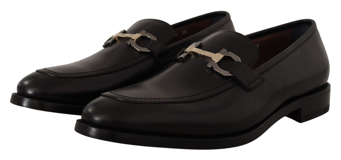 Salvatore Ferragamo Suave Black Leather Gancio Bit Loafers