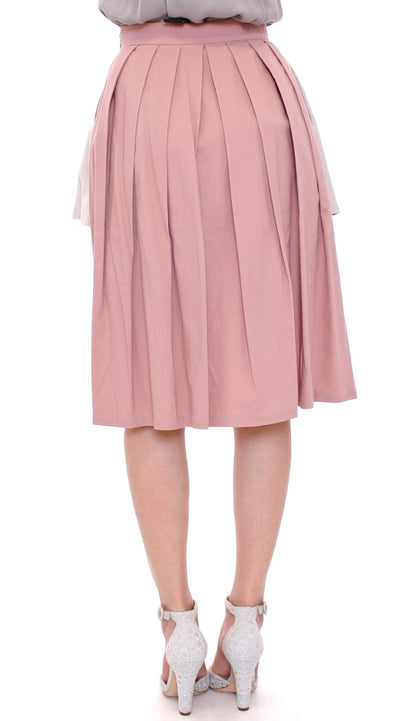Comeforbreakfast Pink Gray Knee-Length Pleated Skirt