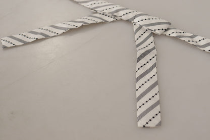 Dolce & Gabbana White Black Polka Dot 100% Silk Neck Papillon Bow Tie