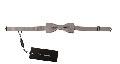 Dolce & Gabbana Silver 100% Silk Slim Adjustable Neck Papillon Tie