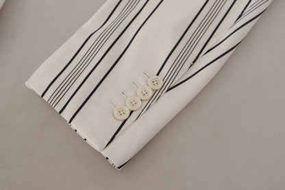 Dolce & Gabbana White Stripes Cotton Single Breasted Blazer