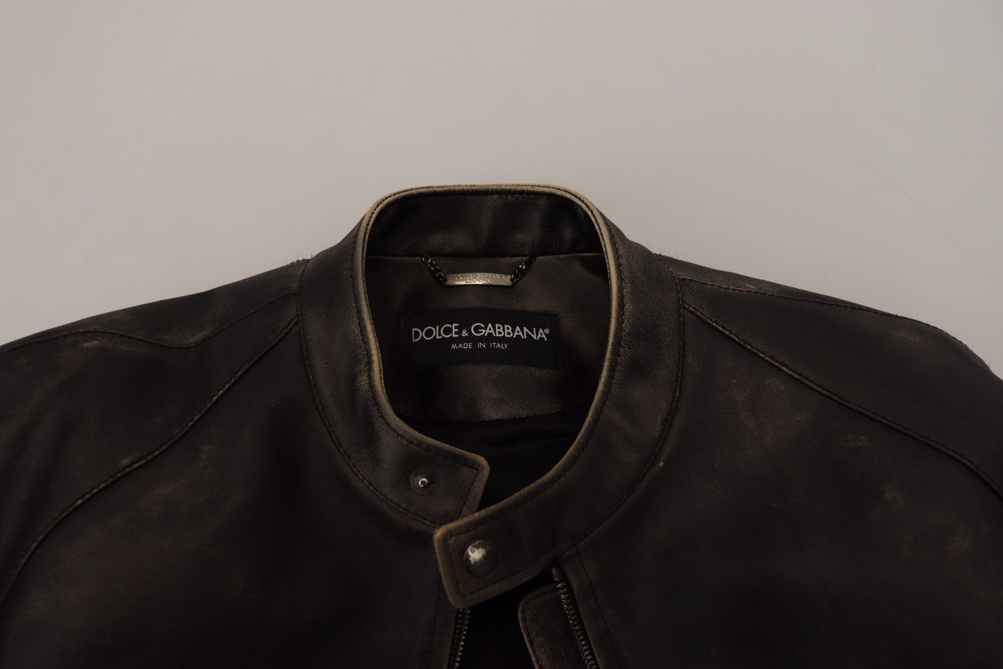 Dolce & Gabbana Black Leather Zipper Biker Coat Jacket