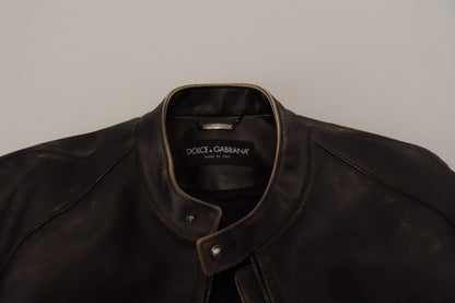 Dolce & Gabbana Black Leather Zipper Biker Coat Jacket
