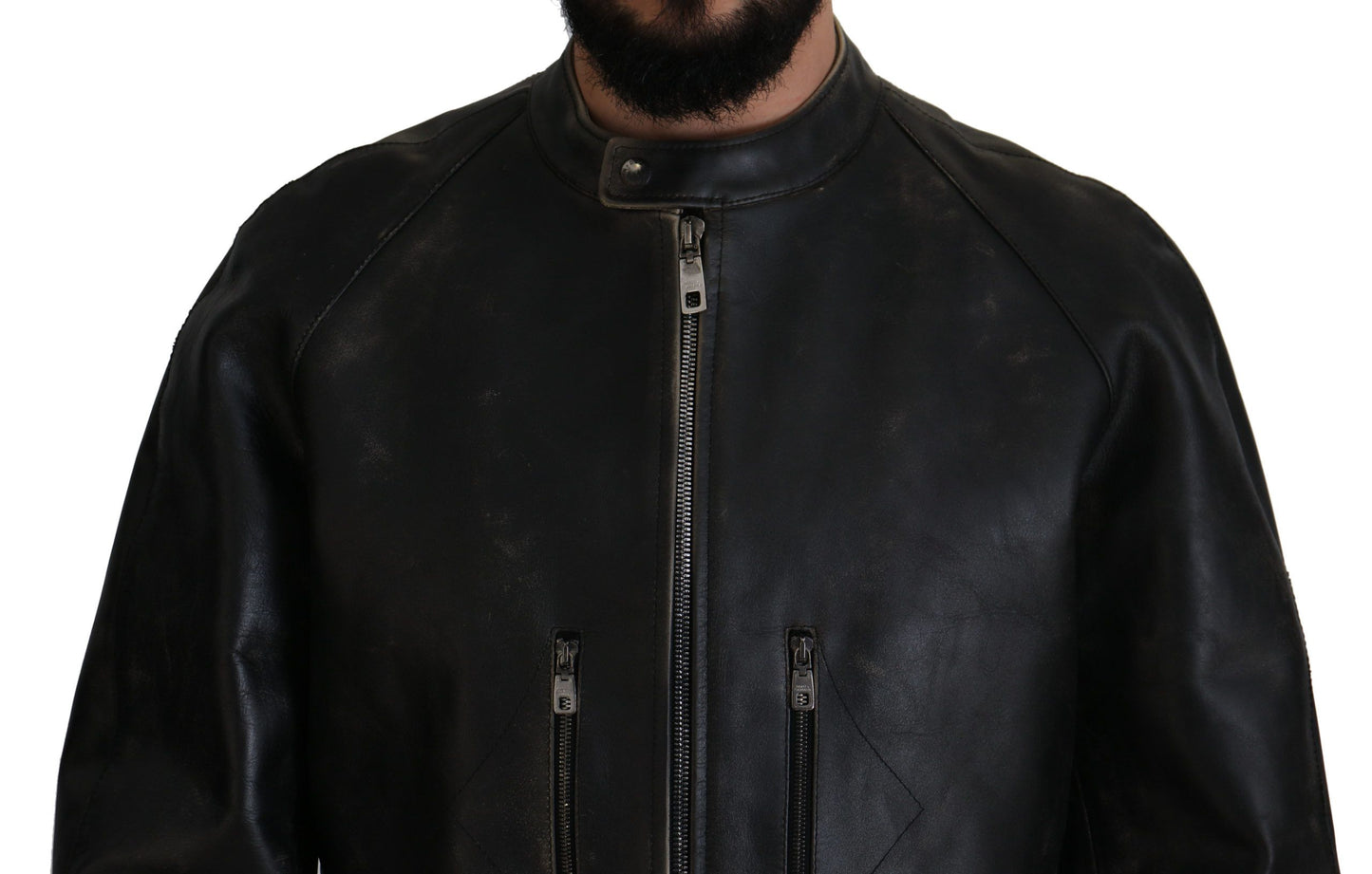 Dolce & Gabbana Black Leather Zipper Biker Coat Jacket
