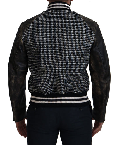 Dolce & Gabbana Black Houndstooth Polyester Bomber Jacket
