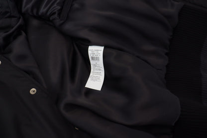 Dolce & Gabbana Black Nylon Crystals Coat Buttons Jacket