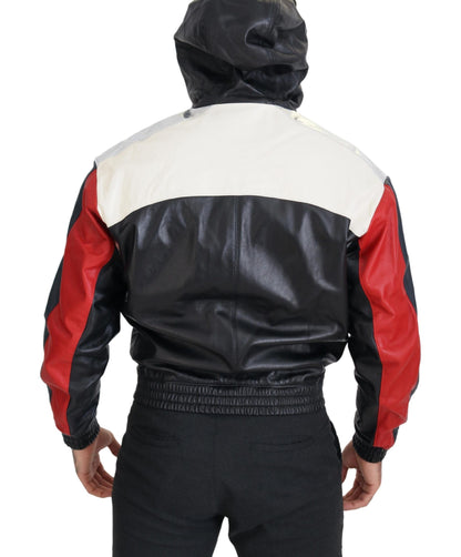Dolce & Gabbana Black Leather Hooded Blouson Coat Jacket