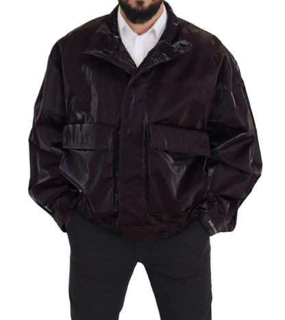 Dolce & Gabbana Bordeaux Nylon Collared Men Coat Jacket