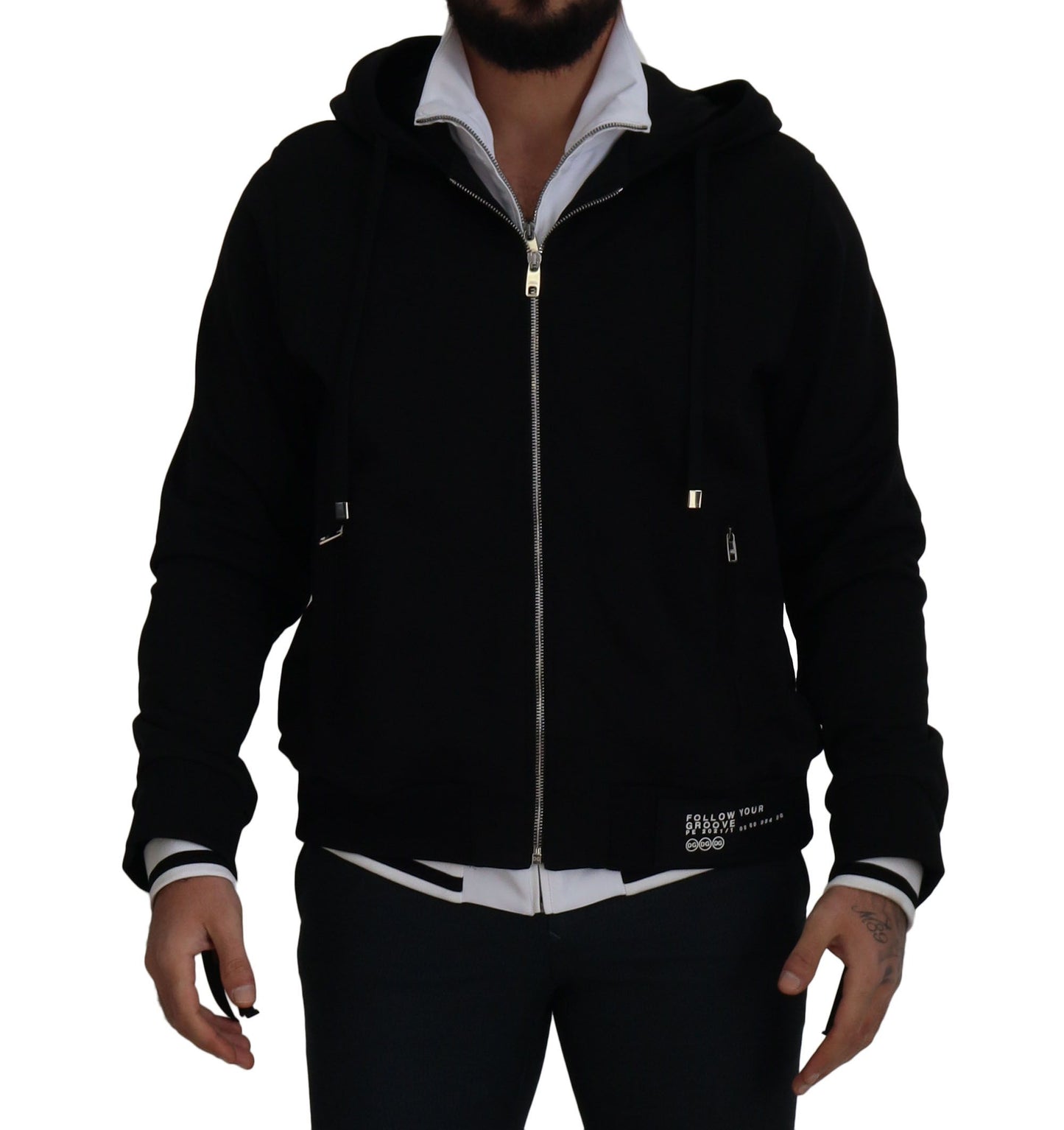 Dolce & Gabbana Black Polyester Hooded Full Zip Jacket