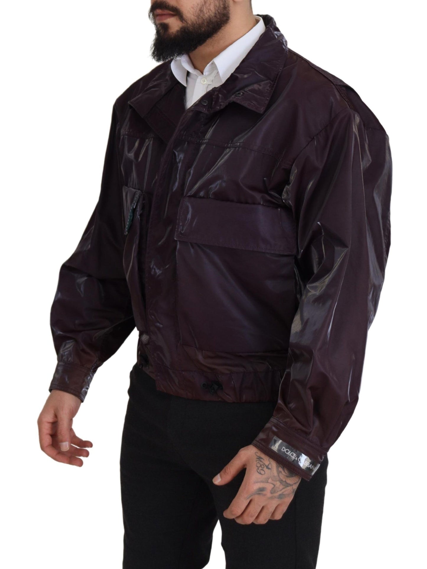 Dolce & Gabbana Purple Nylon Collared Biker Coat Jacket