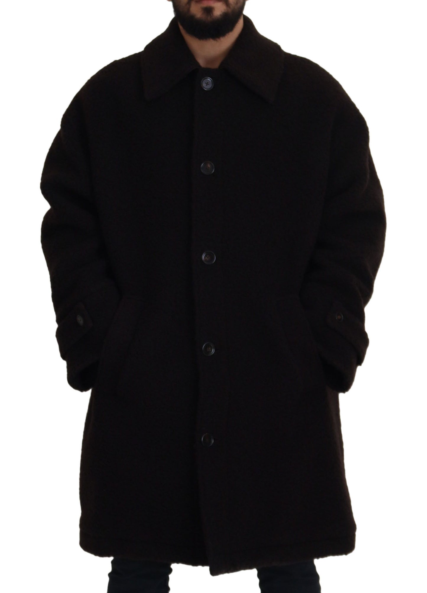 Dolce & Gabbana Black Alpaca Button Down Trench Coat Jacket