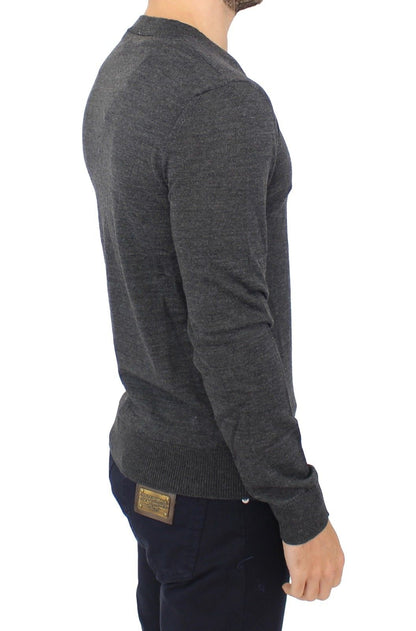 Ermanno Scervino Gray Wool Blend V-neck Pullover Sweater