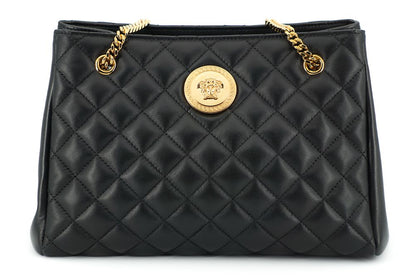 Versace Black Quilted Nappa Leather Medusa Tote Handbag