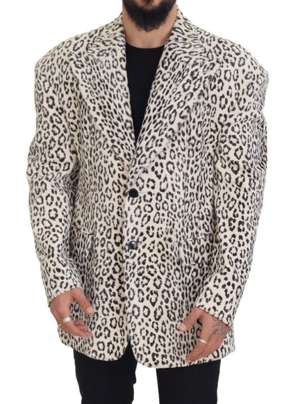 Dolce & Gabbana White Leopard Single Breasted Coat Blazer