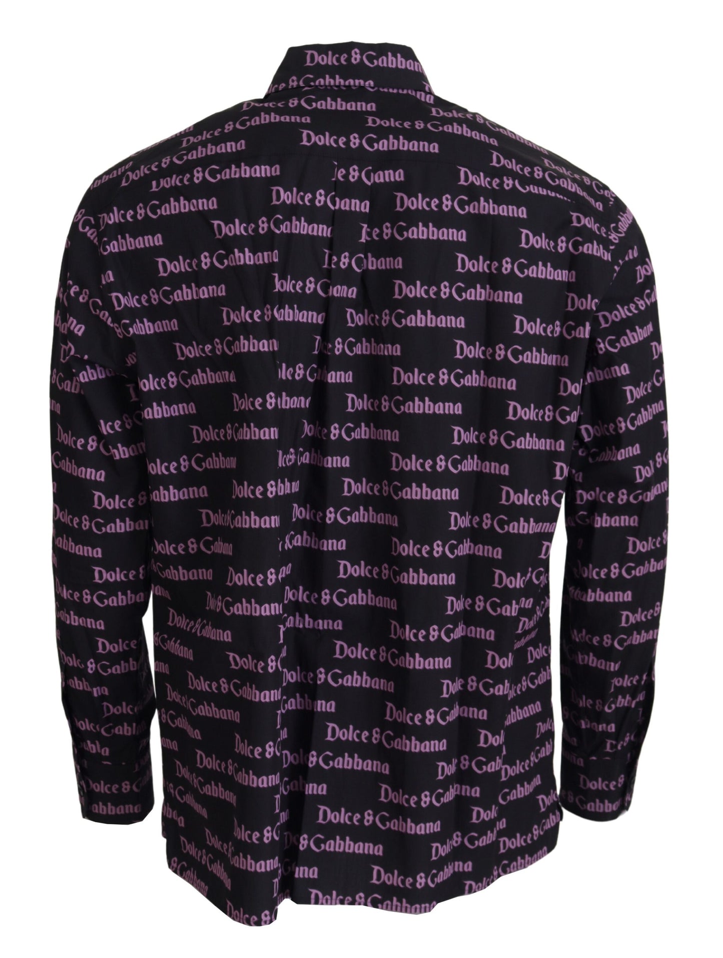 Dolce & Gabbana Black Purple Logo Slim Dress Formal Shirt