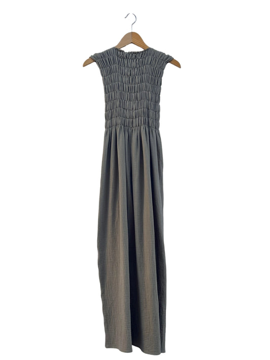 735 Alber Gathered Dress in Organic Cotton Muslin    Ocean blue green