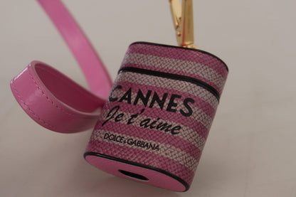 Dolce & Gabbana Pink Black Leather Strap Gold Metal Logo Airpods Case