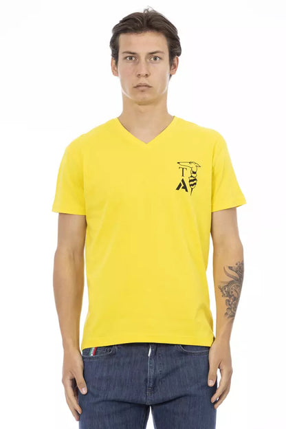 Trussardi Action Yellow Cotton Men V-Neck T-Shirt