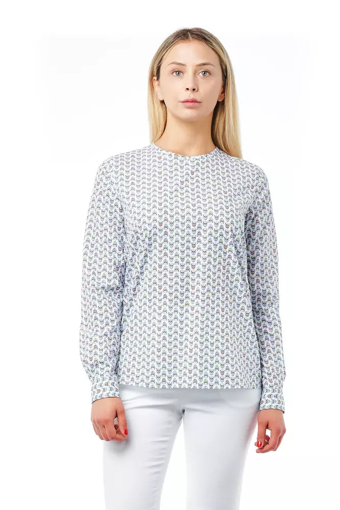 Bagutta White Cotton Women Shirt with Skull Print Closure Detail
