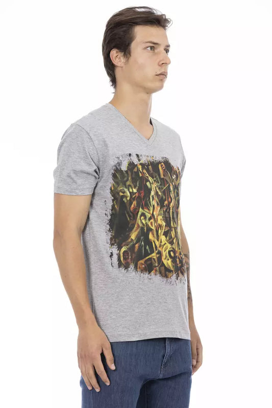 Trussardi Action Gray Cotton Men's V-Neck T-Shirt