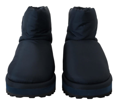 Dolce & Gabbana Blue Nylon Boots Padded Mid Calf Shoes