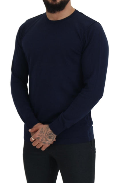 Paolo Pecora Milano Blue Cotton Crewneck Pullover Sweater