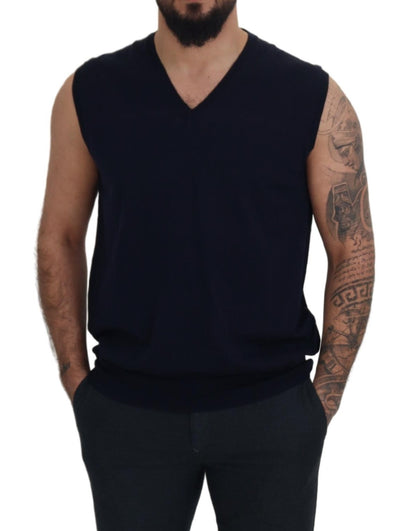 Paolo Pecora Milano Black Cotton V-neck Sleeveless Tank T-shirt