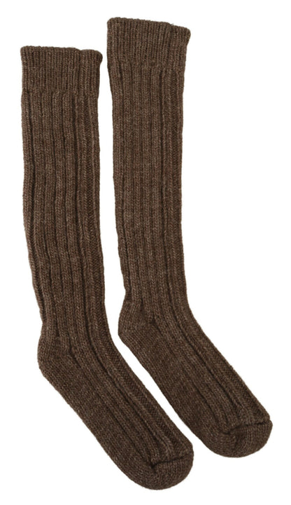 Dolce & Gabbana Brown Wool Knit Calf Long Women Socks