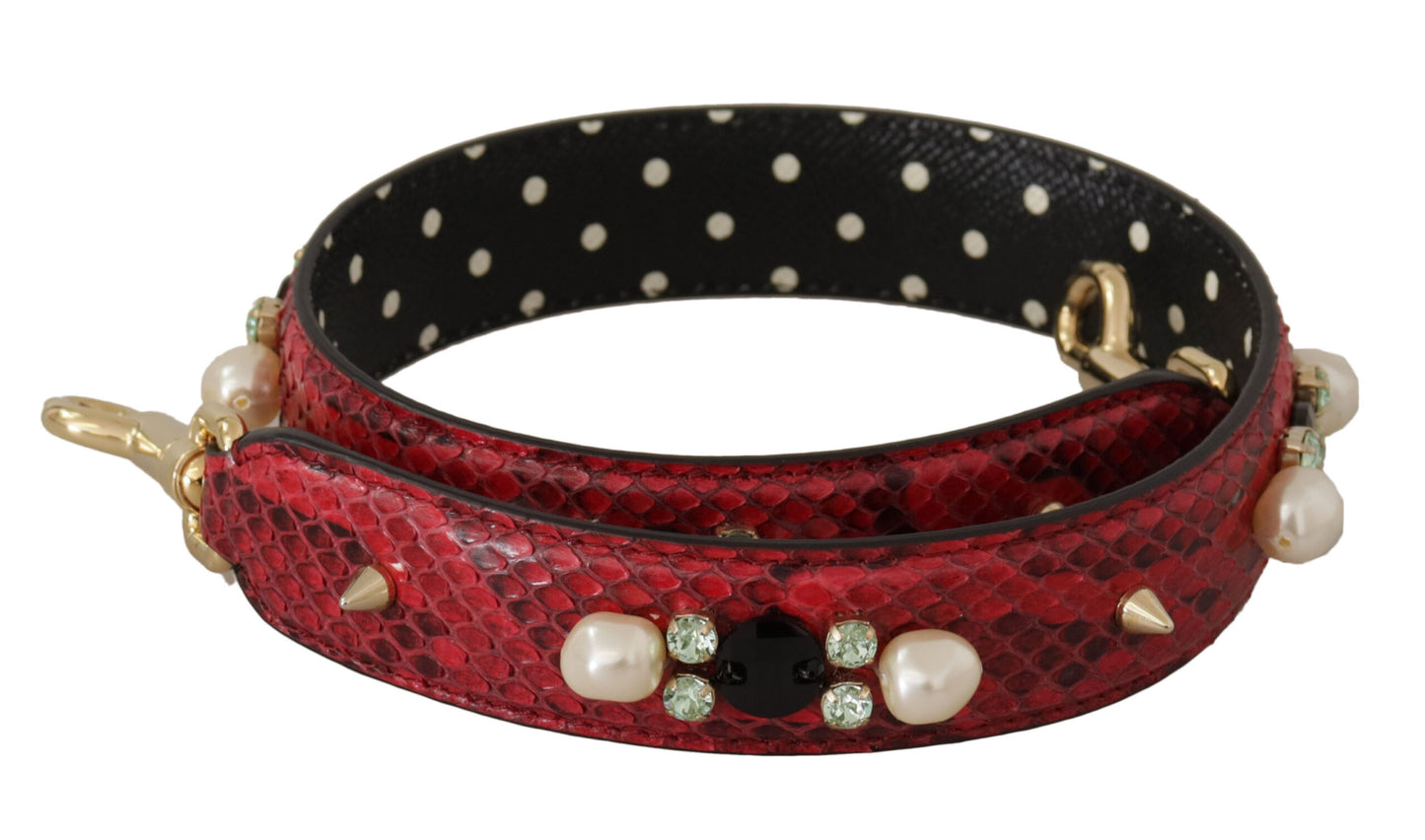 Dolce & Gabbana Red Exotic Leather Crystals Bag Shoulder Strap