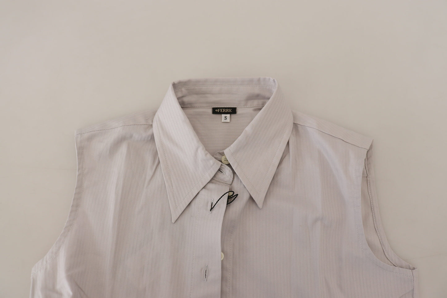 Ferre Light Gray Stripes Cotton Sleeveless Collared Top