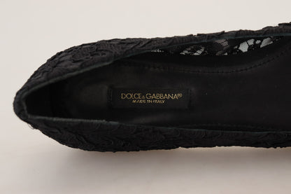 Dolce & Gabbana Black Taormina Lace Crystals Flats Shoes