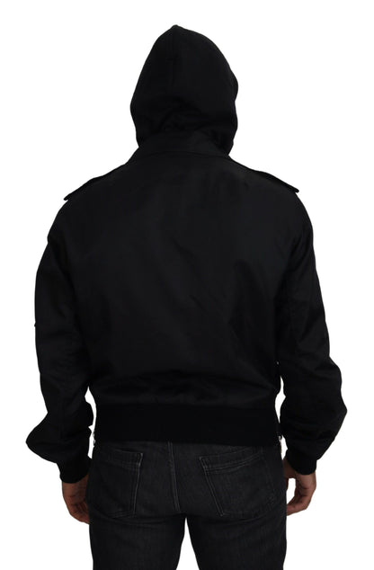 Dolce & Gabbana Black Nylon Hooded Full Zip Men Coat Jacket