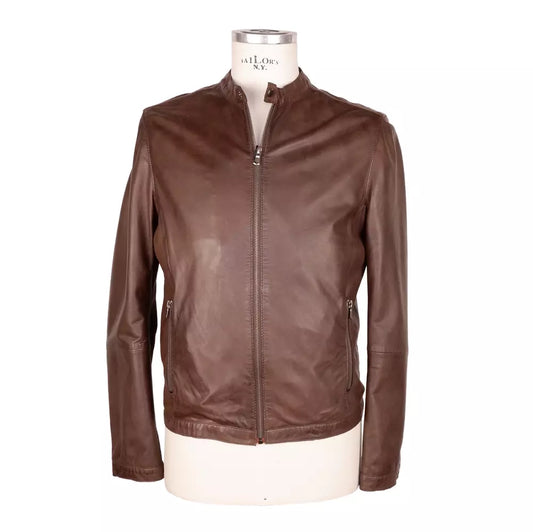 Emilio Romanelli Brown Leather Men Jacket