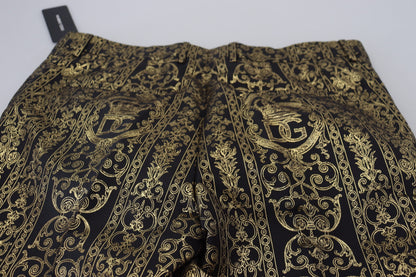Dolce & Gabbana Black Gold Jacquard Dress Trouser Pants