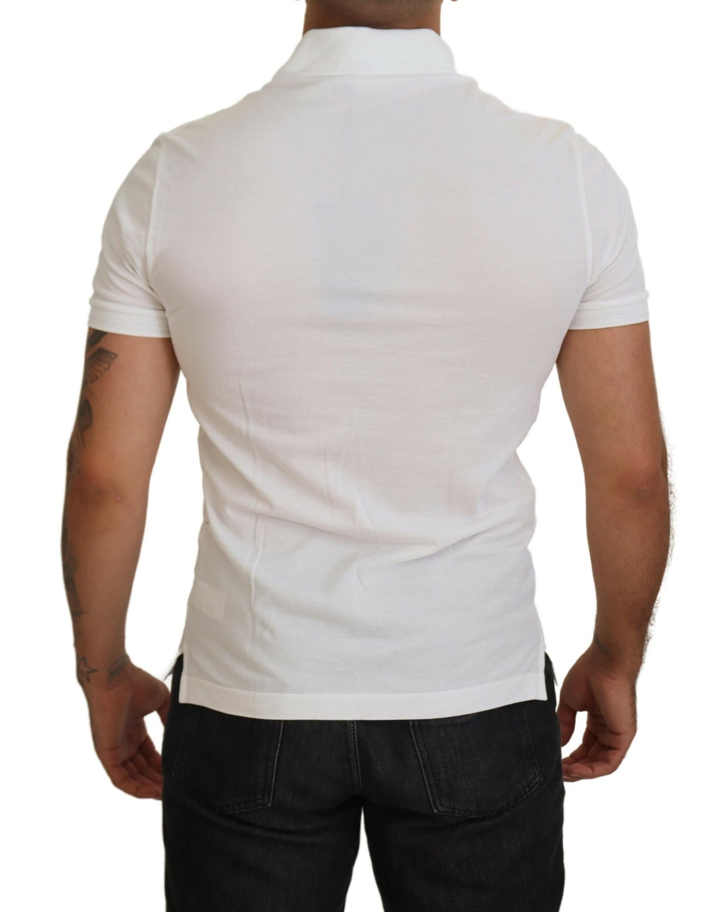 Dolce & Gabbana White Cotton Logo Short Sleeve Polo T-shirt
