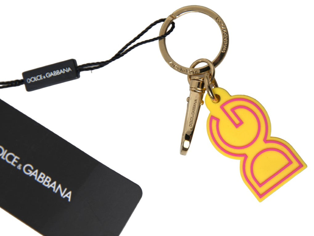 Dolce & Gabbana Yellow Rubber DG Logo Gold Brass Metal Keyring Keychain
