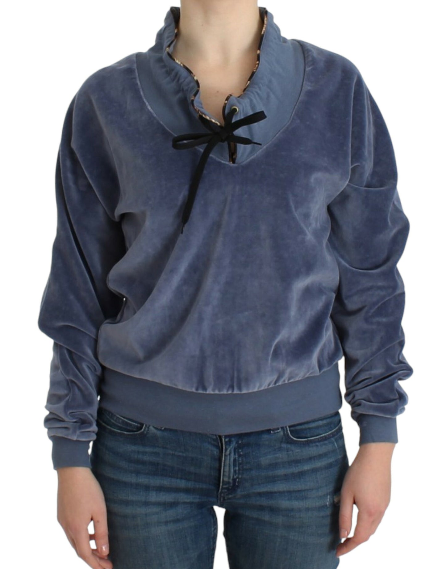 Cavalli Blue velvet cotton sweater