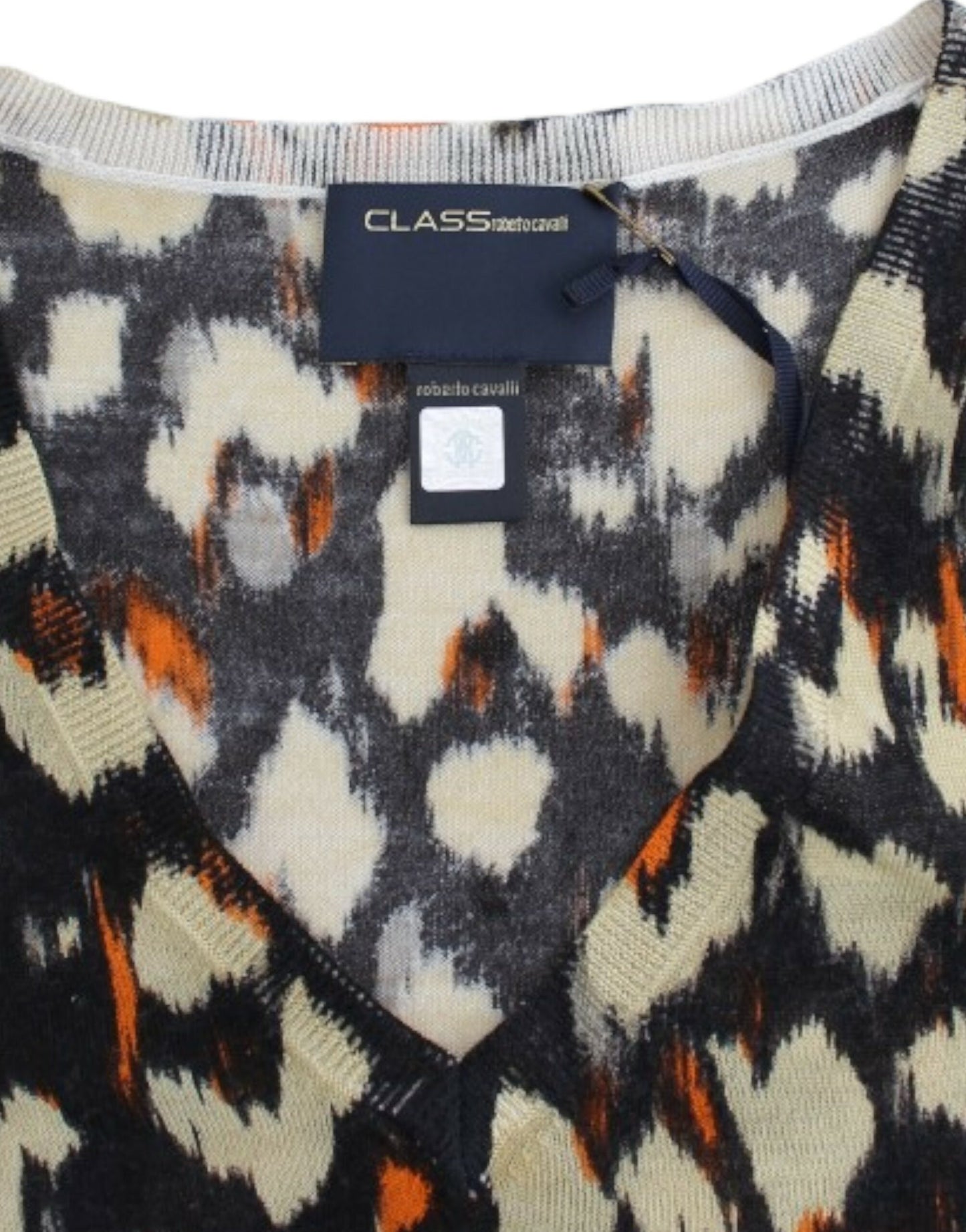 Cavalli Multicolor v-neck wool jumper