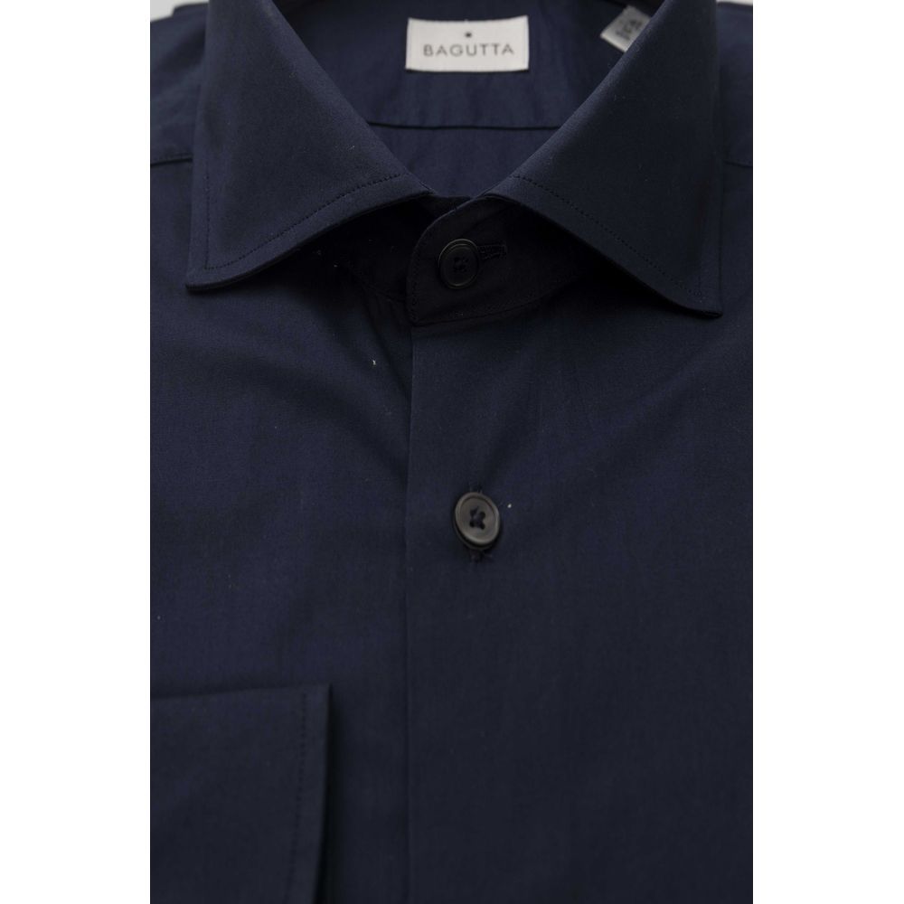 Bagutta Blue Cotton Men Shirt Slim Fit with French Collar